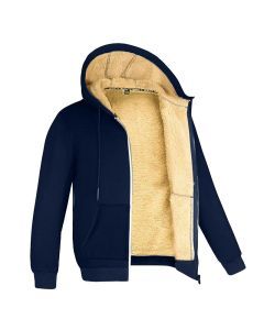 Winter Hooded Fleece Jacket Zipper Coat Unisex (Navy Blue)