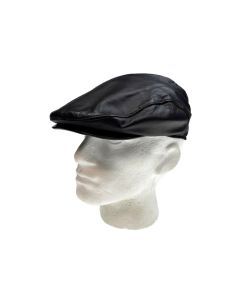 Dents Mens Leather Flat Cap with Satin Lining - Black (Driving Vintage Cabbie Golf Hat)