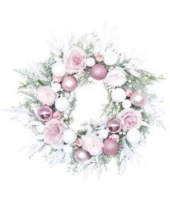 Blushing Elegance: A Pink Christmas Wreath Adorned with Baubles