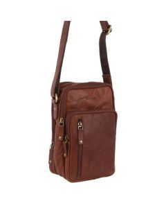Pierre Cardin Mens Rustic Leather Crossbody Bag Messenger - Chestnut