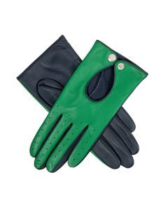 Dents Women’s Touchscreen Leather Driving Gloves in Emerald/Navy