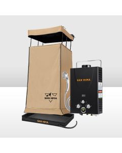San Hima Camping Shower Tent Brown &Gas Hot Water Heater Black &Shower Tent Base