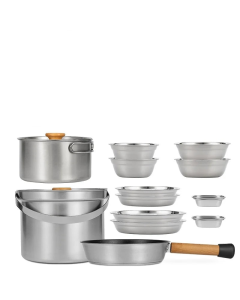 14-Piece Camping Cookware Set Silver