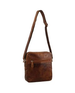 Pierre Cardin Mens Rustic Leather Shoulder Bag - Cognac (Tablet/iPad Sling Bag)