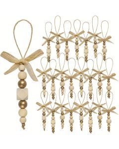 Wooden Bead Boho Christmas Tree Ornaments (24-Piece)