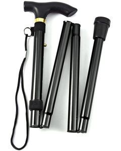 Adjustable Black Metal Walking Stick - Compact Retractable Sturdy Pole