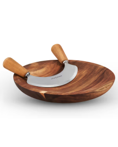Cole & Mason Ashden Stainless Steel Mezzaluna Herb & Garlic Chopper & Acacia Board Set