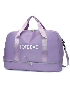 Travel Duffle Bag with Shoe Compartment & Strap (Purple)
