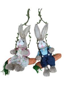 2pcs Easter Hanging Rabbit Statue with Carrot Swing