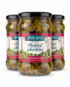 3x 280g Polan Pickled Cucumbers Gherkins (Cornichons in Vinegar) in Glass Jar - Product of Poland