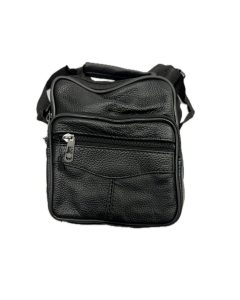 Small Genuine Leather Black Messenger Bag - Shoulder Travel Satchel Crossbody Sling