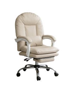 Levede Executive Office Chair Footrest PU Leather Tilt Gaming Work Seat Beige