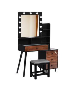 Levede Dressing Table Stool Set Makeup Mirror Vanity Storage Desk LED Bulb