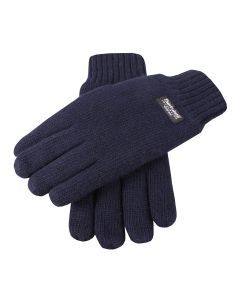 Dents Mens 100% Wool Knit Gloves - Navy (3M Thinsulate Lined Elasticated Rib Cuff)