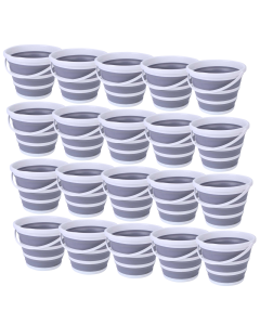20x 10L Foldable Collapsible Silicone Bucket Bulk Pack - Grey/White (Hiking/Camping/Fishing)