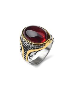 Stainless Steel Gemstone Rings for Men and Women (Red)
