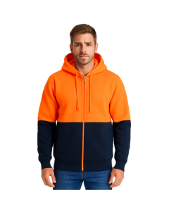 Full Zip HI VIS Jumper Hoodie - Orange/Navy (Fleece Safety Workwear Jacket)
