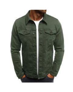 Mens Denim Streetwear Jacket Cotton Casual Slim Fit (Green)