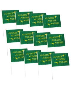 12x Aussie Green Hand Flag Bulk (29x44cm) – Signal Flag for Australia Day & Sports Events