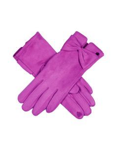 Dents Womens Touchscreen Faux Suede Gloves with Bow - Orchid (Warm Winter)