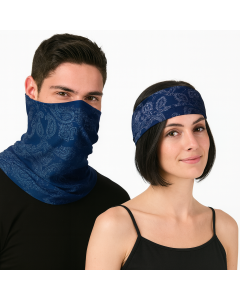 Navy Blue Pattern Seamless Tube Bandana - Neck Gaiter/Face Mask/Head Scarf for Ski & Snow