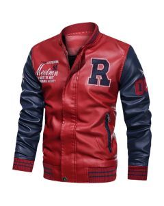 Men's PU Leather Moto Jacket (Red)