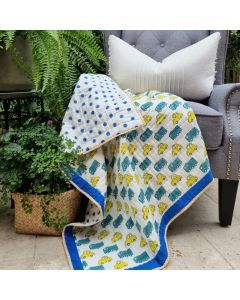 Kolka GOTS Organic Cotton Reversible Baby Quilt (100x120cm) - Yellow Cars