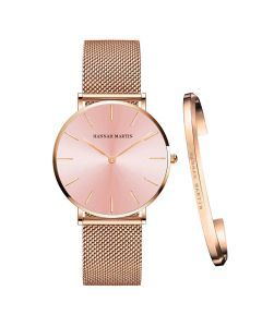Women's Mesh Bracelet Watch Set (Pink pink)
