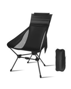 Portable Camping Chair with Headrest Black