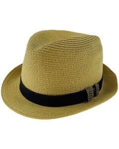 Dents Mens Toyo Straw Trilby Fedora Hat - Natural/Black (Small Brim)