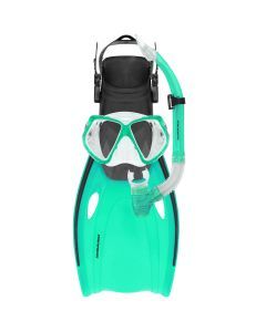 Mirage Nomad Adult Mask Snorkel and Fin Set with Tempered Glass Lens Green L/XL