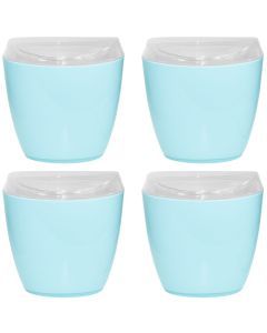 4x Oval Swing-Top Acrylic Waste Bin Bulk Pack - Blue - Compact Bathroom/Office