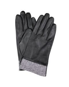 Dents Womens Leather Gloves with Tweed Cuffs - Black