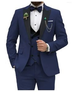 Men's Slim Fit 3-Piece Suit Formal Set (Dark Blue)