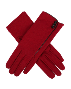 Dents Womens Plain Wool Gloves with Contrast Piping & Bow - Berry/Berry