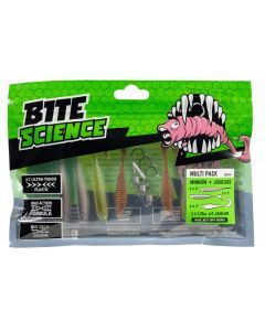 Bite Science 10 Piece Multi-Pack of Assorted Minnow Soft Plastics and Jigheads