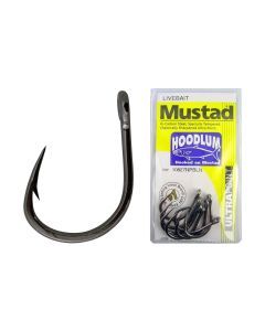 1 Packet of Mustad 10827NPBLN Hoodlum Live Bait 4x Strong Fishing Hooks