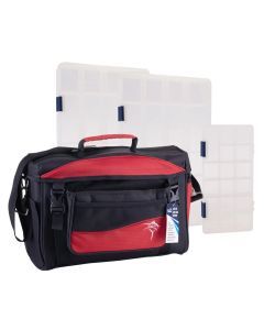Black and Red Jarvis Walker Medium Size Fishing Tackle Bag With 3 Tackle Boxes