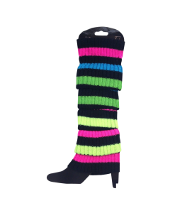 1 Pair Rainbow with Black Stripe Ribbed Leg Warmers - Womens Dance Costume/80s Party