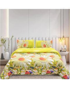 Queen Comforter Set with 2 Pillow Cases - Yellow Floral (Quilt Cover)