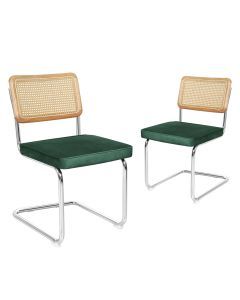 Levede 2xRattan Chair Dining Chairs Cesca Replica Cantilever Velvet Padded Green