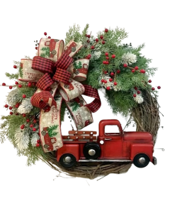 Charming Vintage Red Truck Christmas Wreath - Festive House Décor
