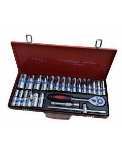 24pc Ratchet Socket Wrench Set - Screwdriver Bits & Hex Extension (Chrome Vanadium)