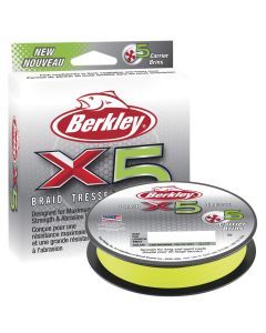 300m Spool of Flame Green Berkley X5 Braided Fishing Line - 5 Carrier Braid