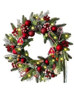 Christmas Wreath with Red Berries, Pine Cones & Candy Accents