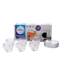6pc Duralex Gigogne 220ml Glass Tea & Coffee Cup & Saucer Set