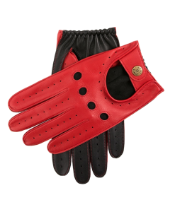 Dents Waverley Mens Luxury Leather Driving Gloves - Berry/Black