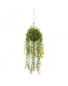 60cm Faux Moss Ball w/ Senecio - Hanging Artificial Plant w/ Rope