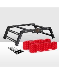 San Hima Universal Ute Tub Rack Steel 3mm + Pair Recovery Tracks Board Red