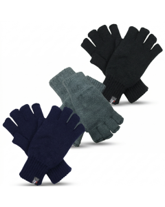 3x Dents Mens Thinsulate Knitted Fingerless Gloves Bulk Pack (Soft Warm Insulation for Winter)